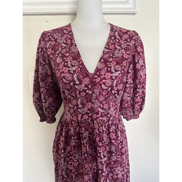 NWT Old Navy Womens Floral Print Midi Maxi Dress Puff Sleeve Size Small Prairie - Picture 4 of 6